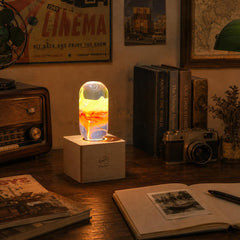 Handcrafted Resin Light Bulb with Wood Base - Flame Bulb
