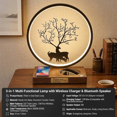 3-in-1 LED Bedside Desk Lamp with 15W Fast Wireless Charger & Speaker, Stepless Dimmable