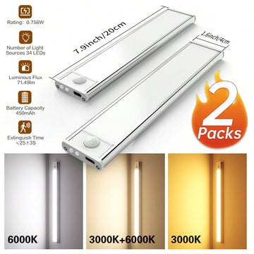 2Packs Motion-Activated LED Under Cabinet Lights, Magnetic Design
