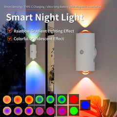 2pcs LED Motion Sensor Wall Lights, Rechargeable LED Night Lights RGB Gradient Ambient Light, Dimmable Indoor Lamps, Magnetic Step Lights Suitable For Hallways, Bedside, Desks, Closets, And Emergency Use