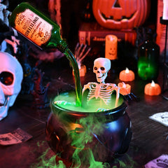 Witches Cauldron With Magic Floating Potion Bottles And Led Diffuser For Halloween Decoration