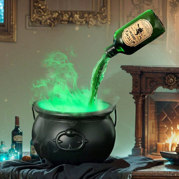 Witches Cauldron With Magic Floating Potion Bottles And Led Diffuser For Halloween Decoration