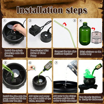 Witches Cauldron With Magic Floating Potion Bottles And Led Diffuser For Halloween Decoration