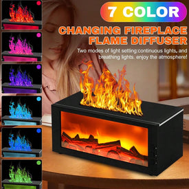 300ml Fireplace Aroma Diffuser 7 Colorful Flame Fire Humidifier W/h Essential Oil, Remote, Timer and Auto Off