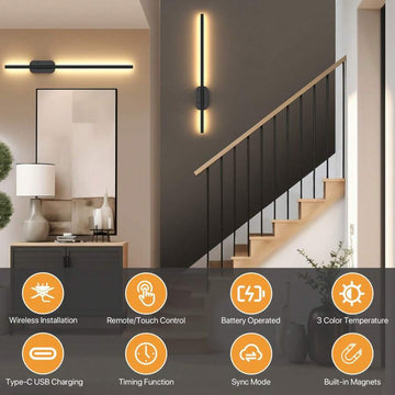 Set Of Two Linear Wall Lights, Magnetic Install, Rechargeable (2-Pack)