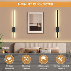 Set Of Two Linear Wall Lights, Magnetic Install, Rechargeable (2-Pack)
