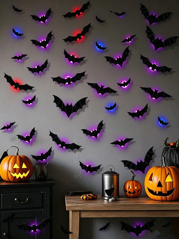 24pcs Halloween 3D Glowing Bat Decorations