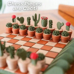 Cactus Chess Set,With Roll-Up Board And Planter Storage Box