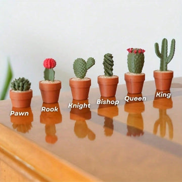 Cactus Chess Set,With Roll-Up Board And Planter Storage Box