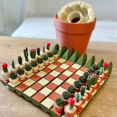 Cactus Chess Set,With Roll-Up Board And Planter Storage Box