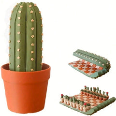 Cactus Chess Set,With Roll-Up Board And Planter Storage Box