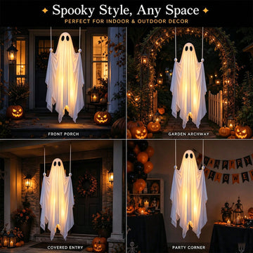 Hanging Ghost With Remote Control, Spooky & Cute Halloween Outdoor Decoration