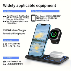 15W 3 in 1 Wireless Charging Station, Foldable Wireless Charger Stand Compatible with AirPods & Apple Watch Fast Charging Dock