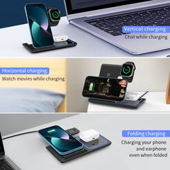 15W 3 in 1 Wireless Charging Station, Foldable Wireless Charger Stand Compatible with AirPods & Apple Watch Fast Charging Dock