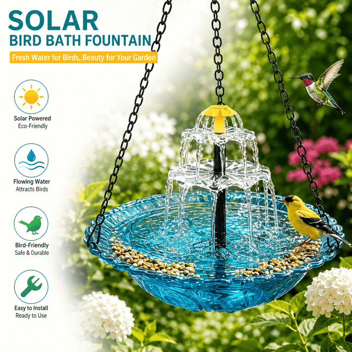 Solar Hanging Bird Bath Fountain for Outdoors