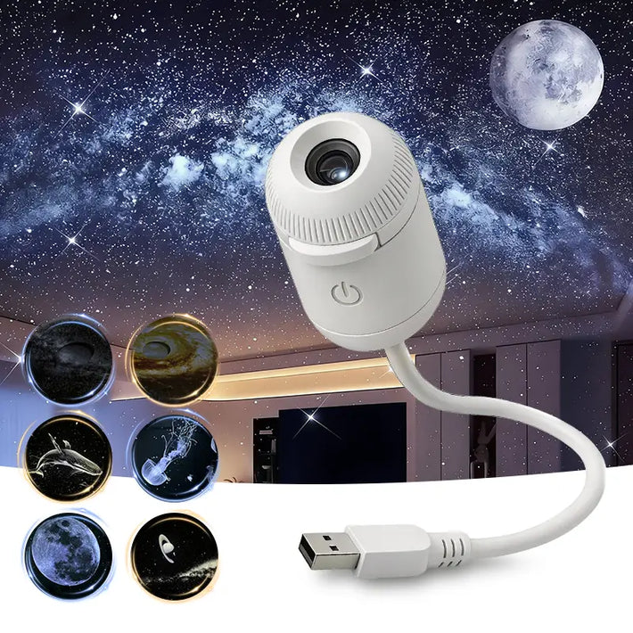 2-in-1 Galaxy Projector Night Light, USB Portable Starry Sky  Projector for Bedroom (6 Slide)
