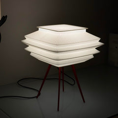 Modern Pleated Table Lamp – 3D Printed LED Desk Light with Red Tripod Base