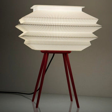 Modern Pleated Table Lamp – 3D Printed LED Desk Light with Red Tripod Base