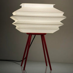 Modern Pleated Table Lamp – 3D Printed LED Desk Light with Red Tripod Base