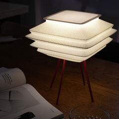 Modern Pleated Table Lamp – 3D Printed LED Desk Light with Red Tripod Base