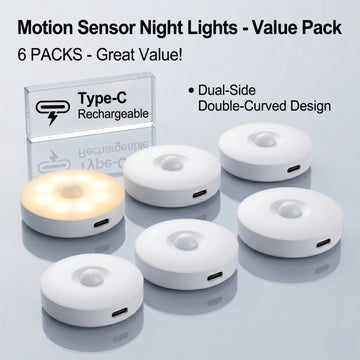 4/6pcs Magnetic Motion Sensor Night Lights, Dual Mode (Auto/Always-On) Under Cabinet Lighting