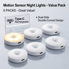 4/6pcs Magnetic Motion Sensor Night Lights, Dual Mode (Auto/Always-On) Under Cabinet Lighting