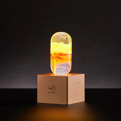 Handcrafted Resin Light Bulb with Wood Base - Flame Bulb