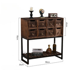 Rustic Storage Cabinet with 10 Drawers & Open Shelf