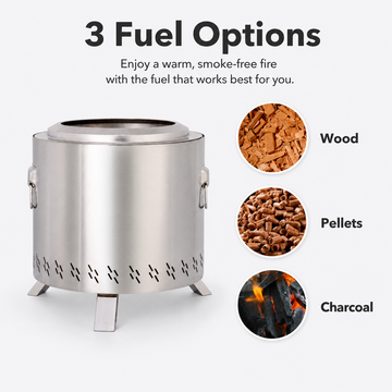 21” Stainless Steel Smokeless Fire Pit for Patio Camping with Carry Bag