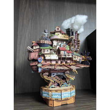 Steampunk Flying Castle 3D Wooden Puzzle with Motion & Lights - DIY Miniature Kit, Perfect Room Decor & Gift Idea