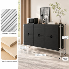 Industrial Birch Plywood Sideboard Cabinet with Stainless Steel Frame