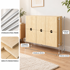 Industrial Birch Plywood Sideboard Cabinet with Stainless Steel Frame