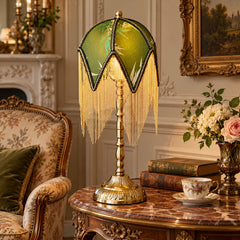 Vintage French Green Bamboo Print Table Lamp
