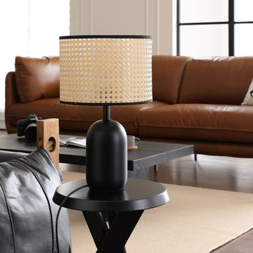 Handmade Woven Canework  Mid-Century Desk Lamp, E27 Socket, 18" Tall