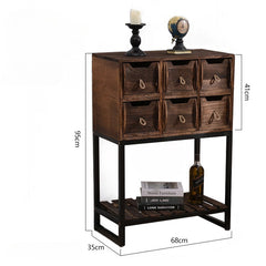 Rustic Storage Cabinet with 10 Drawers & Open Shelf