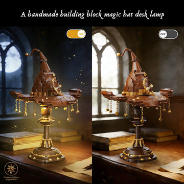 Wizard Hat Table Lamp, Fantasy LED Ambient Light, Magical Desk Lamp for Bedroom, Gaming Room & Reading Corner Decor, DIY Building Block Table Lamp