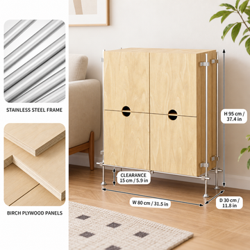 Industrial Birch Plywood Sideboard Cabinet with Stainless Steel Frame