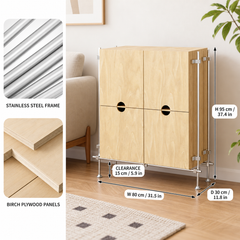 Industrial Birch Plywood Sideboard Cabinet with Stainless Steel Frame