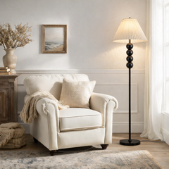 Mid Century Modern Wood Large Floor Lamp with Pleated Lampshade 65