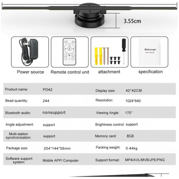 3D Hologram Fan Projector, 224 LED Naked-Eye HD 3D Holographic Display