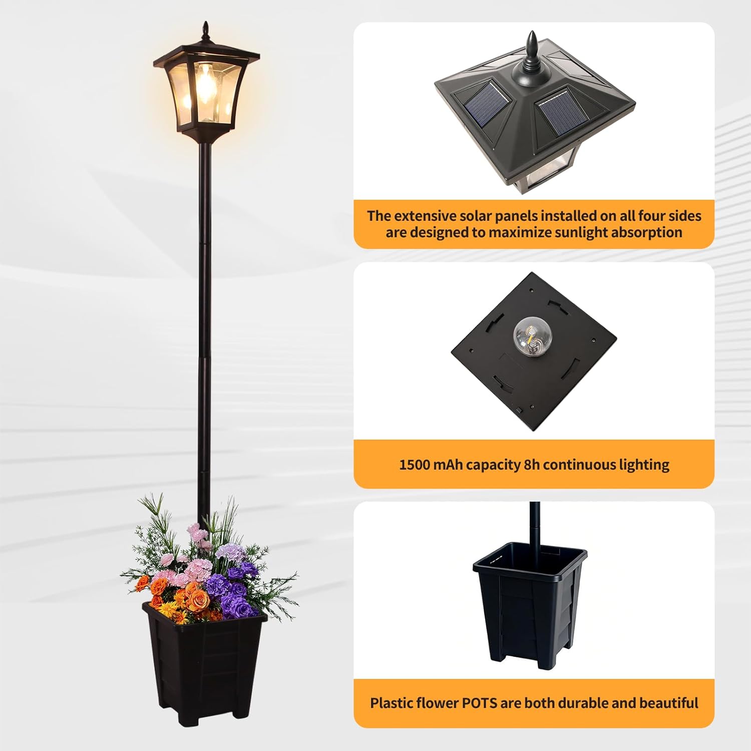 solar light plant pots Outdoor Solar Post Lights with Planter, 59" Dusk to Dawn Solar Lamp Post, Flower Pot 2 in 1 – EP Designlab LLC
