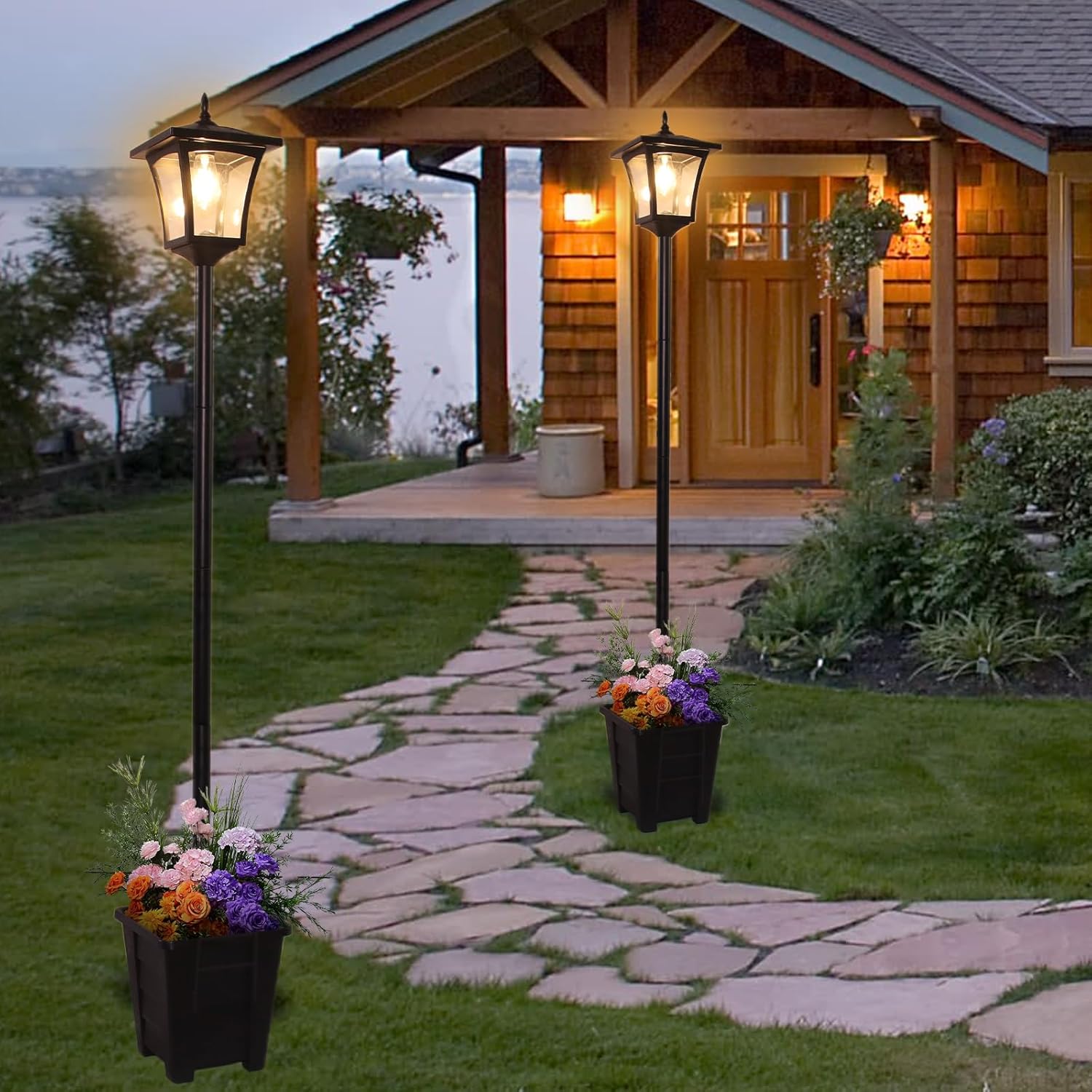 solar plant pot lights Outdoor Solar Post Lights with Planter, 59" Dusk to Dawn Solar Lamp Post, Flower Pot 2 in 1 – EP Designlab LLC