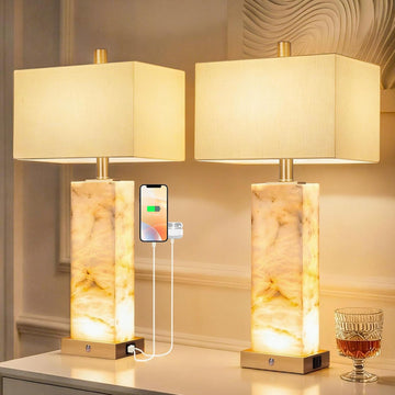 Natural Marble Table Lamps Set of 2