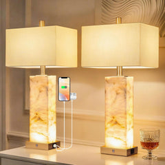 Natural Marble Table Lamps Set of 2