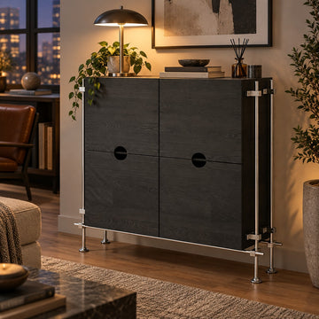 Industrial Birch Plywood Sideboard Cabinet with Stainless Steel Frame