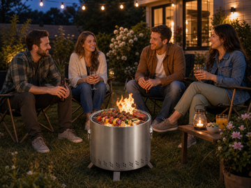 21” Stainless Steel Smokeless Fire Pit for Patio Camping with Carry Bag