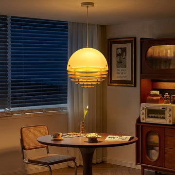 Sunrise Glow Pendant Light, Modern Dome Ceiling Lamp with Layered Metal Design