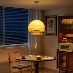 Sunrise Glow Pendant Light, Modern Dome Ceiling Lamp with Layered Metal Design