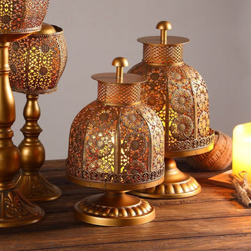 Vintage Moroccan Gold Lattice Candle Holder