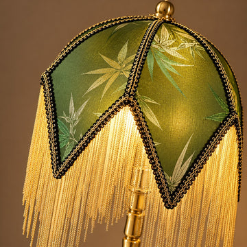 Vintage French Green Bamboo Print Table Lamp